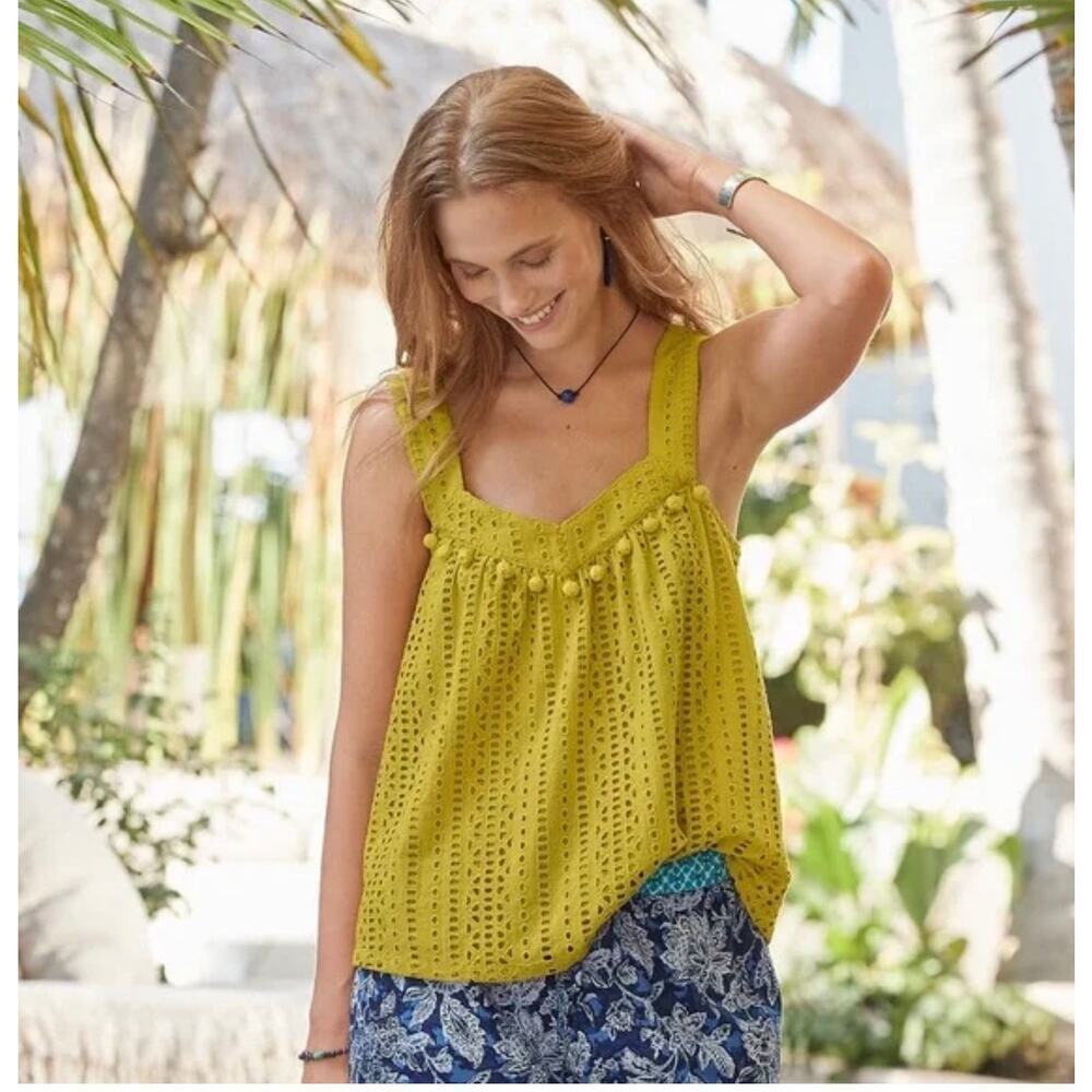 Sundance Islet Pom Tassle Citrus Yellow Green Square Tank Women's Size XL